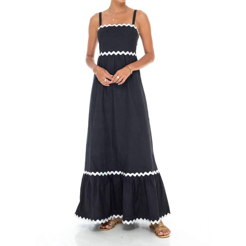 NEW PHIE COLLECTIVE poplin stretch swirl maxi dress in black